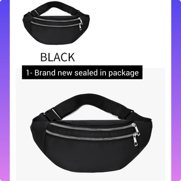 5/25 New black w silver zippers fanny pack crossover bag multiple compartments - Picture 4 of 5